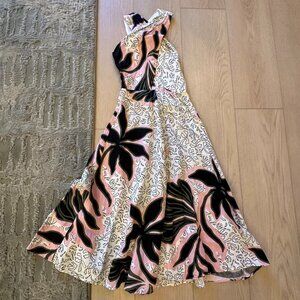 poetry - Pink/White/Black - cross neck & keyhole back midi dress - size 6